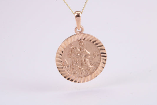 St Christopher Necklace Together with 18 Inch Long Chain, Made from Solid Yellow Gold, British Hallmark