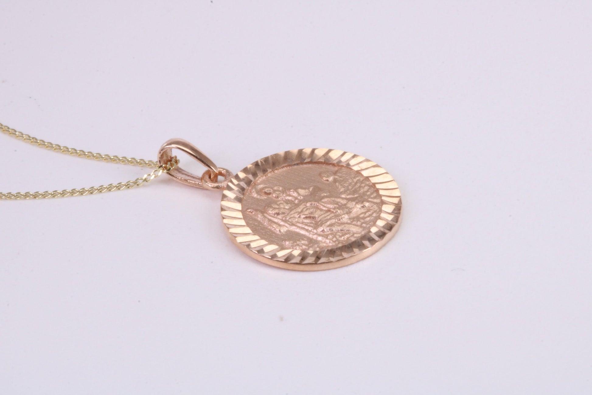 St Christopher Necklace Together with 18 Inch Long Chain, Made from Solid Yellow Gold, British Hallmark