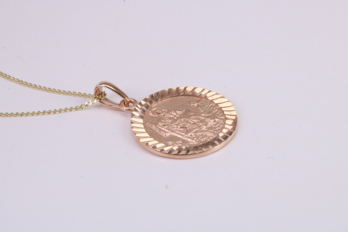 St Christopher Necklace Together with 18 Inch Long Chain, Made from Solid Yellow Gold, British Hallmark