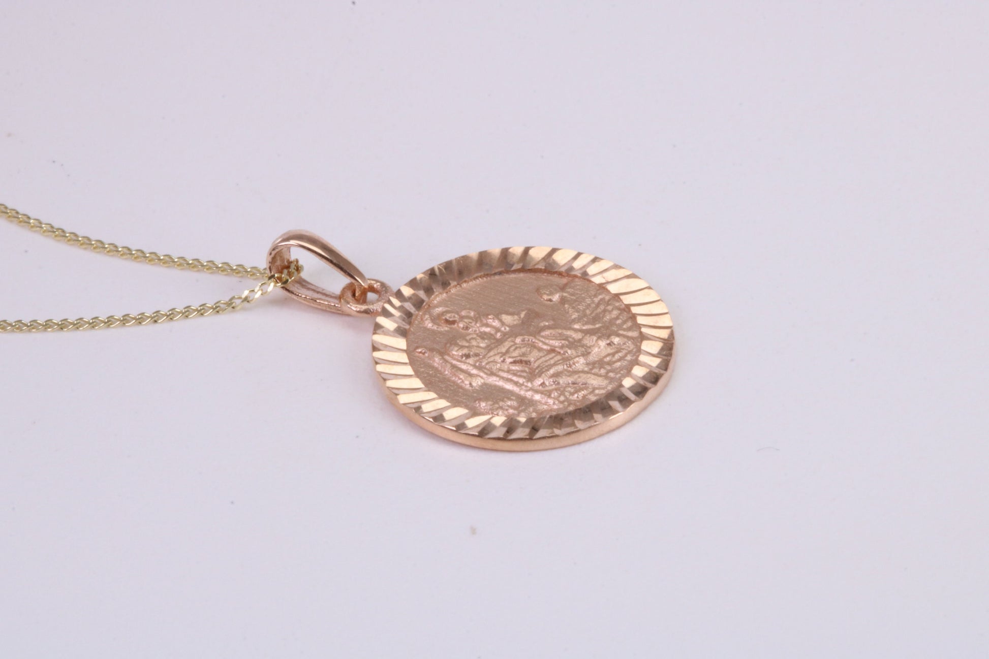 St Christopher Necklace Together with 18 Inch Long Chain, Made from Solid Yellow Gold, British Hallmark