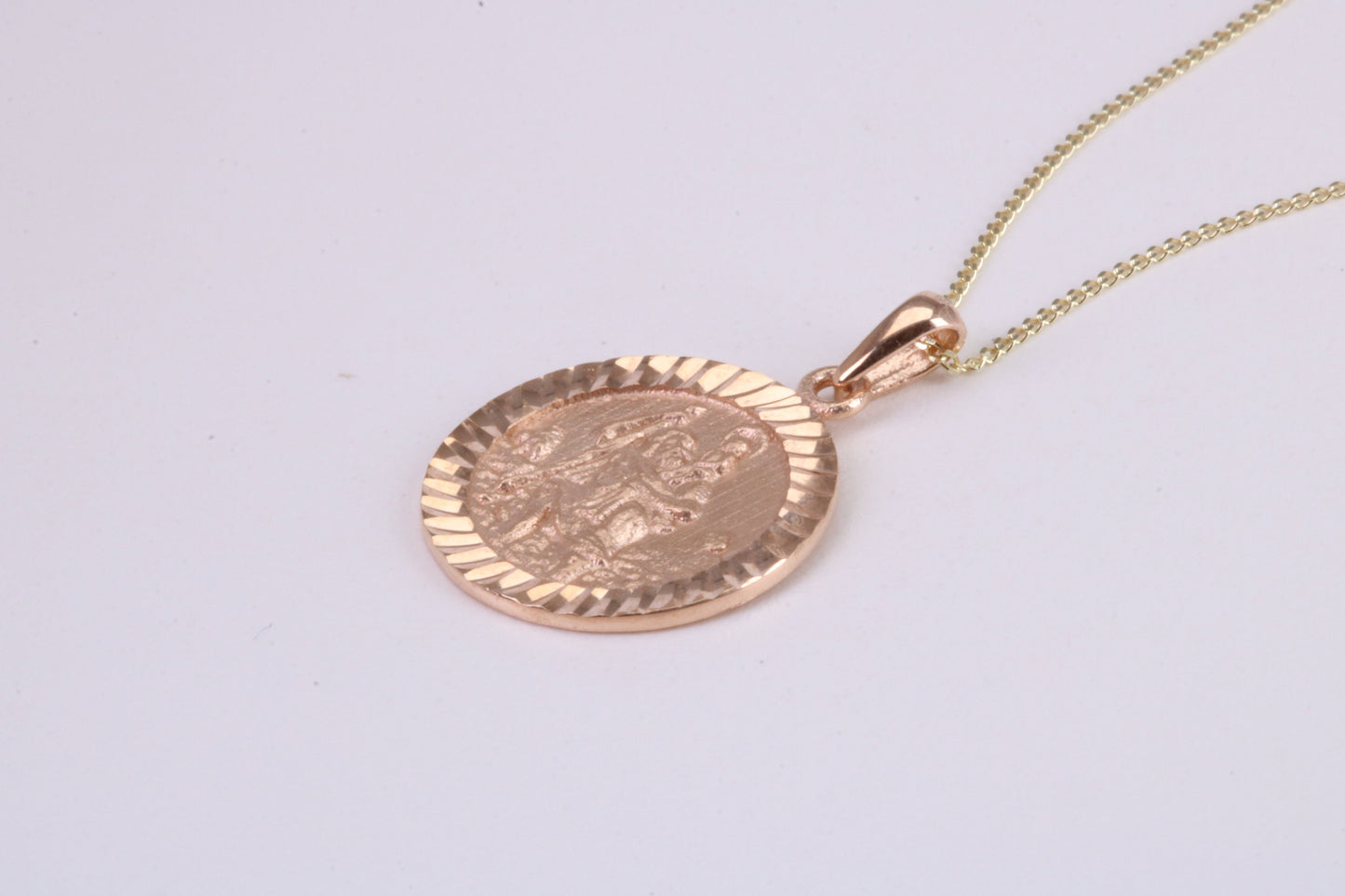 St Christopher Necklace Together with 18 Inch Long Chain, Made from Solid Yellow Gold, British Hallmark