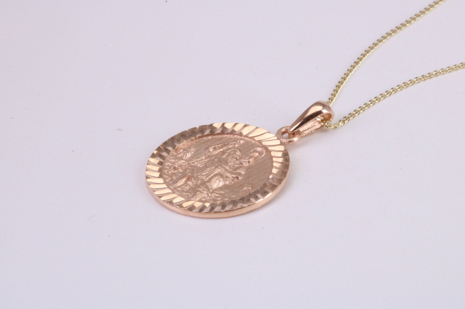 St Christopher Necklace Together with 18 Inch Long Chain, Made from Solid Yellow Gold, British Hallmark