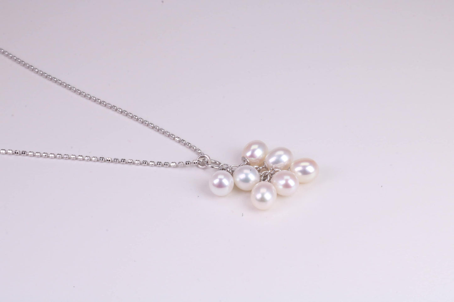 20 Inches Long Natural Pearl Necklace set in Solid Silver, 7 Natural Pearls Bunched Together