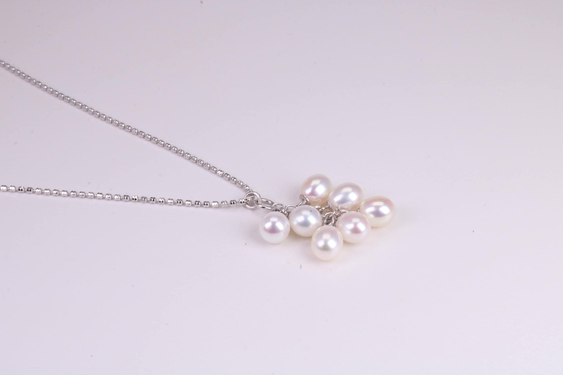 20 Inches Long Natural Pearl Necklace set in Solid Silver, 7 Natural Pearls Bunched Together