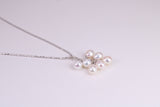 20 Inches Long Natural Pearl Necklace set in Solid Silver, 7 Natural Pearls Bunched Together