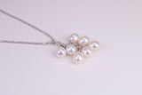 20 Inches Long Natural Pearl Necklace set in Solid Silver, 7 Natural Pearls Bunched Together