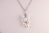 20 Inches Long Natural Pearl Necklace set in Solid Silver, 7 Natural Pearls Bunched Together