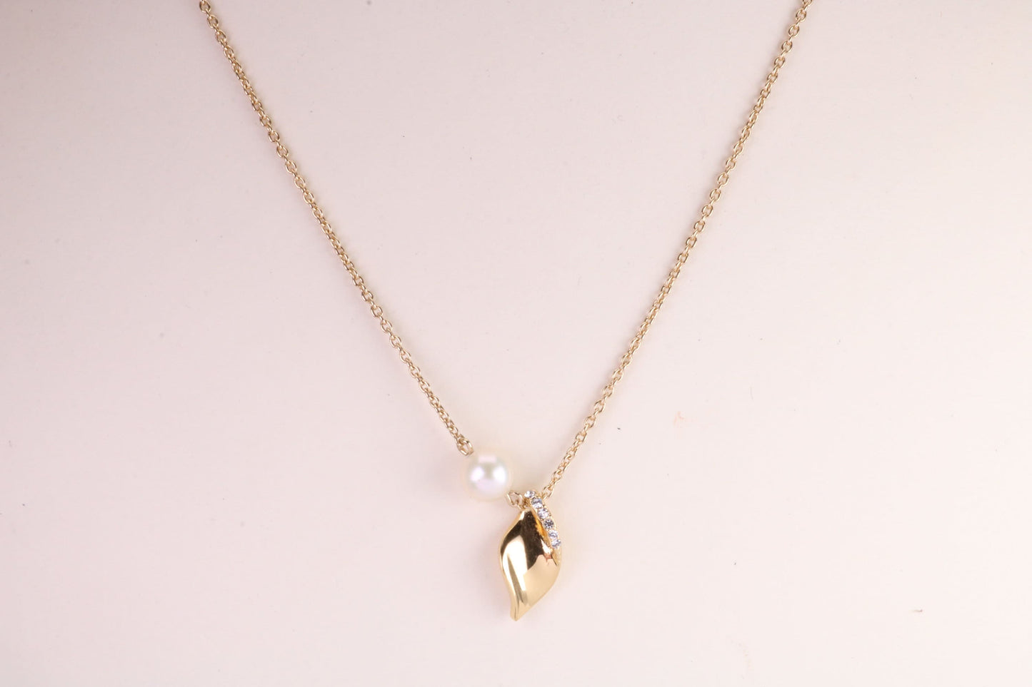 Natural Pearl and Cubic Zirconia set Necklace set in Solid Silver, 18ct Yellow Gold Plated, Length Adjustable Chain