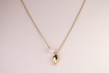 Natural Pearl and Cubic Zirconia set Necklace set in Solid Silver, 18ct Yellow Gold Plated, Length Adjustable Chain