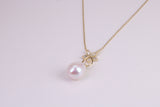 Natural Pearl and Cubic Zirconia set Necklace set in Solid Silver, 18ct Yellow Gold Plated, Length Adjustable Chain