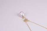 Natural Pearl and Cubic Zirconia set Necklace set in Solid Silver, 18ct Yellow Gold Plated, Length Adjustable Chain