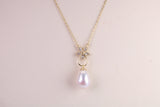 Natural Pearl and Cubic Zirconia set Necklace set in Solid Silver, 18ct Yellow Gold Plated, Length Adjustable Chain