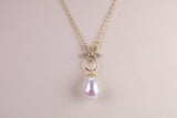 Natural Pearl and Cubic Zirconia set Necklace set in Solid Silver, 18ct Yellow Gold Plated, Length Adjustable Chain