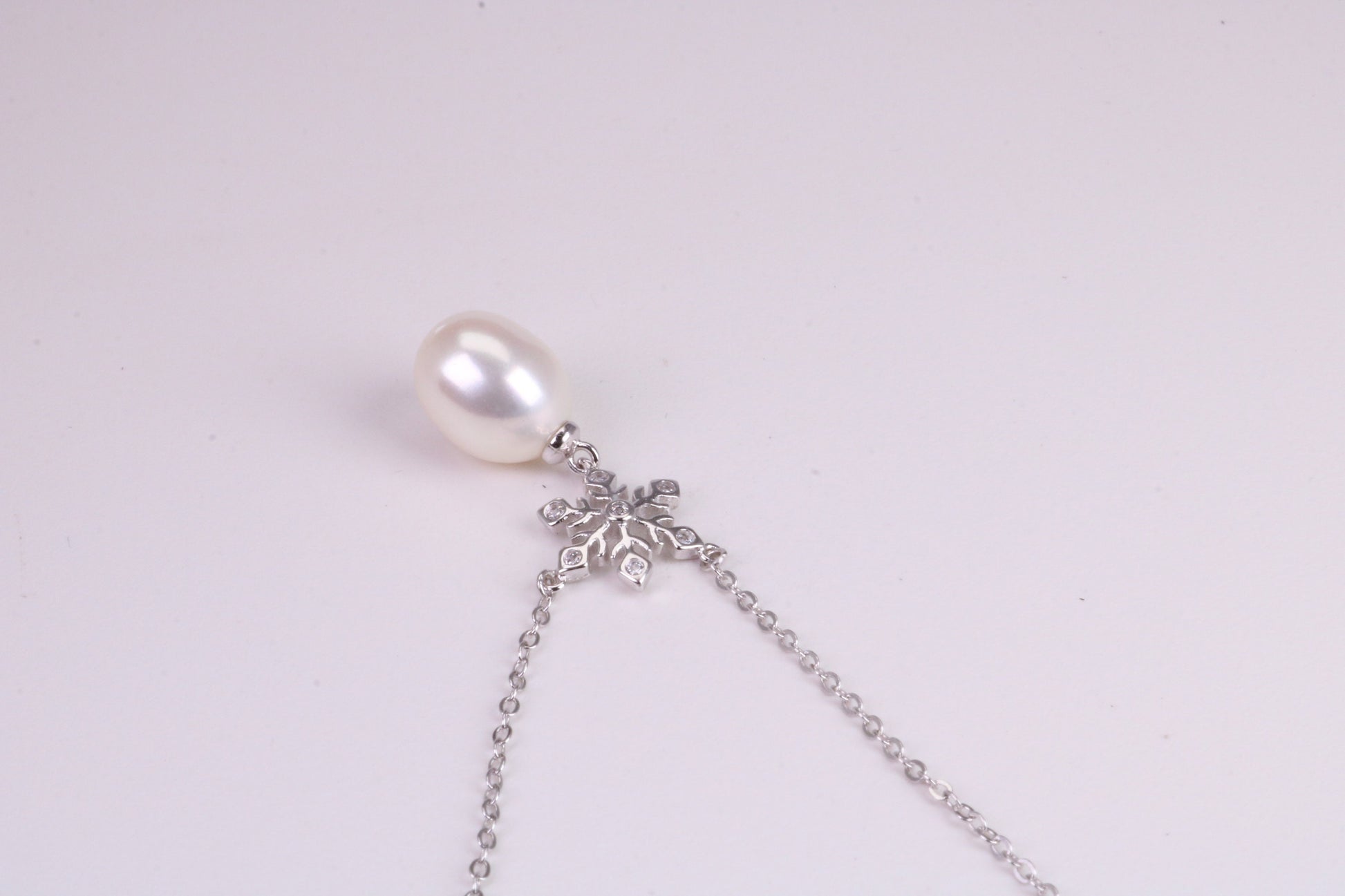 Natural Pearl and Cubic Zirconia set Necklace set in Solid Silver, 18ct Yellow Gold Plated, Length Adjustable Chain