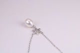 Natural Pearl and Cubic Zirconia set Necklace set in Solid Silver, 18ct Yellow Gold Plated, Length Adjustable Chain