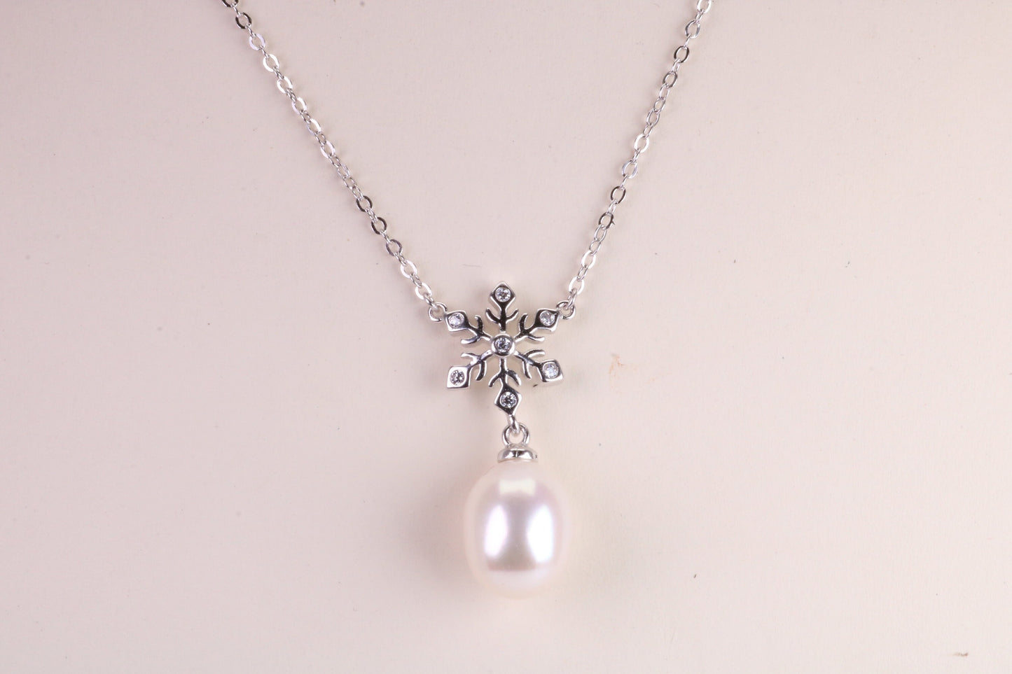 Natural Pearl and Cubic Zirconia set Necklace set in Solid Silver, 18ct Yellow Gold Plated, Length Adjustable Chain