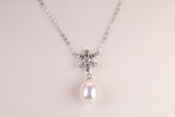 Natural Pearl and Cubic Zirconia set Necklace set in Solid Silver, 18ct Yellow Gold Plated, Length Adjustable Chain