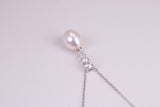 Natural Pearl and Cubic Zirconia set Necklace set in Solid Silver, 18ct Yellow Gold Plated, Length Adjustable Chain