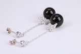 45 mm Long Natural Onyx and Cubic Zirconia set Dropper Earrings, set in Solid Silver