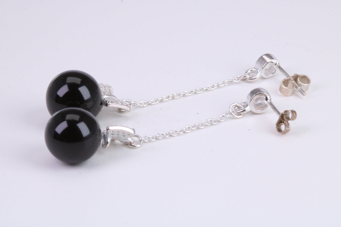 45 mm Long Natural Onyx and Cubic Zirconia set Dropper Earrings, set in Solid Silver