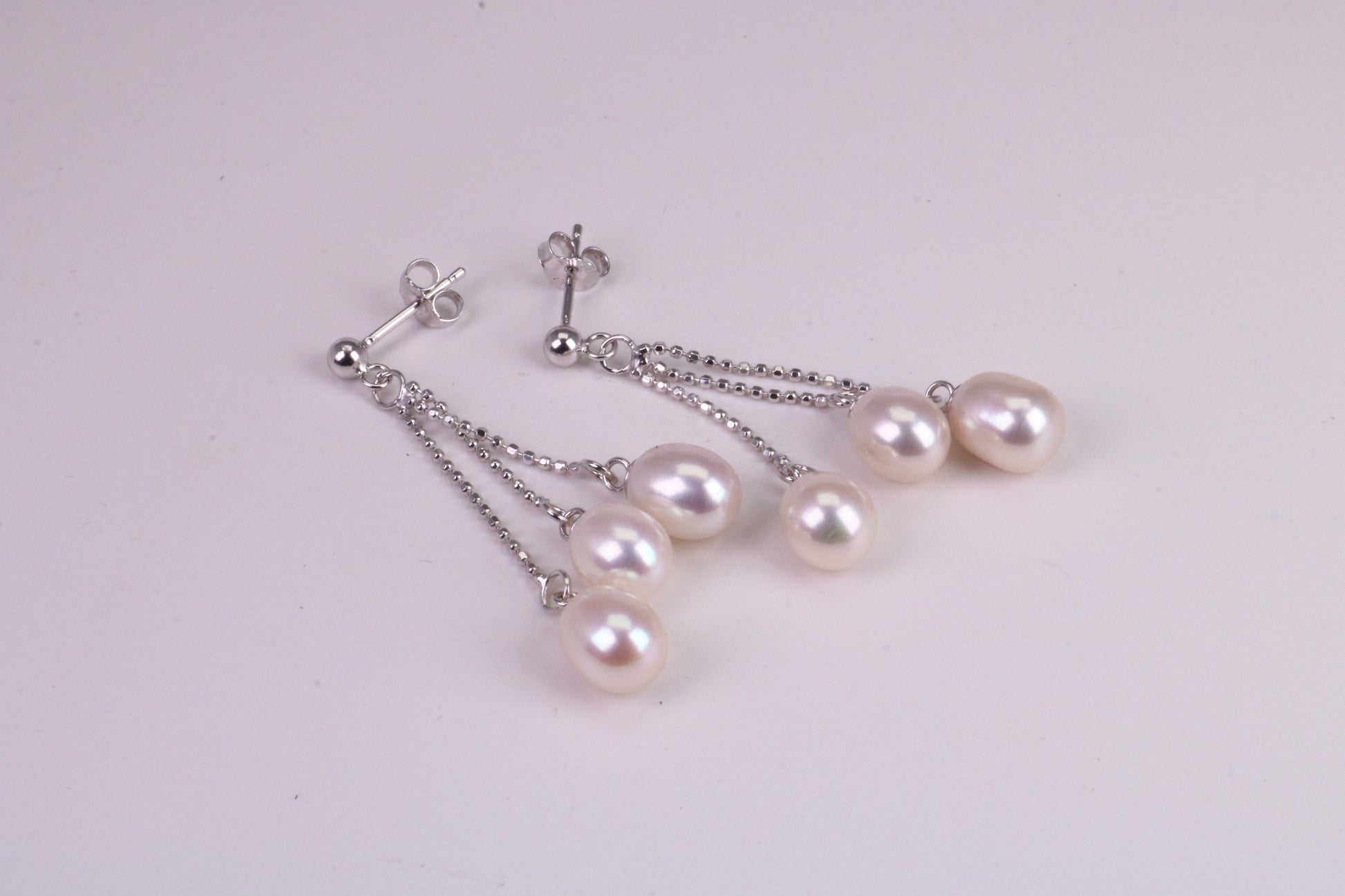 40 mm Long Natural Pearl set Dropper Earrings, set in Solid Silver