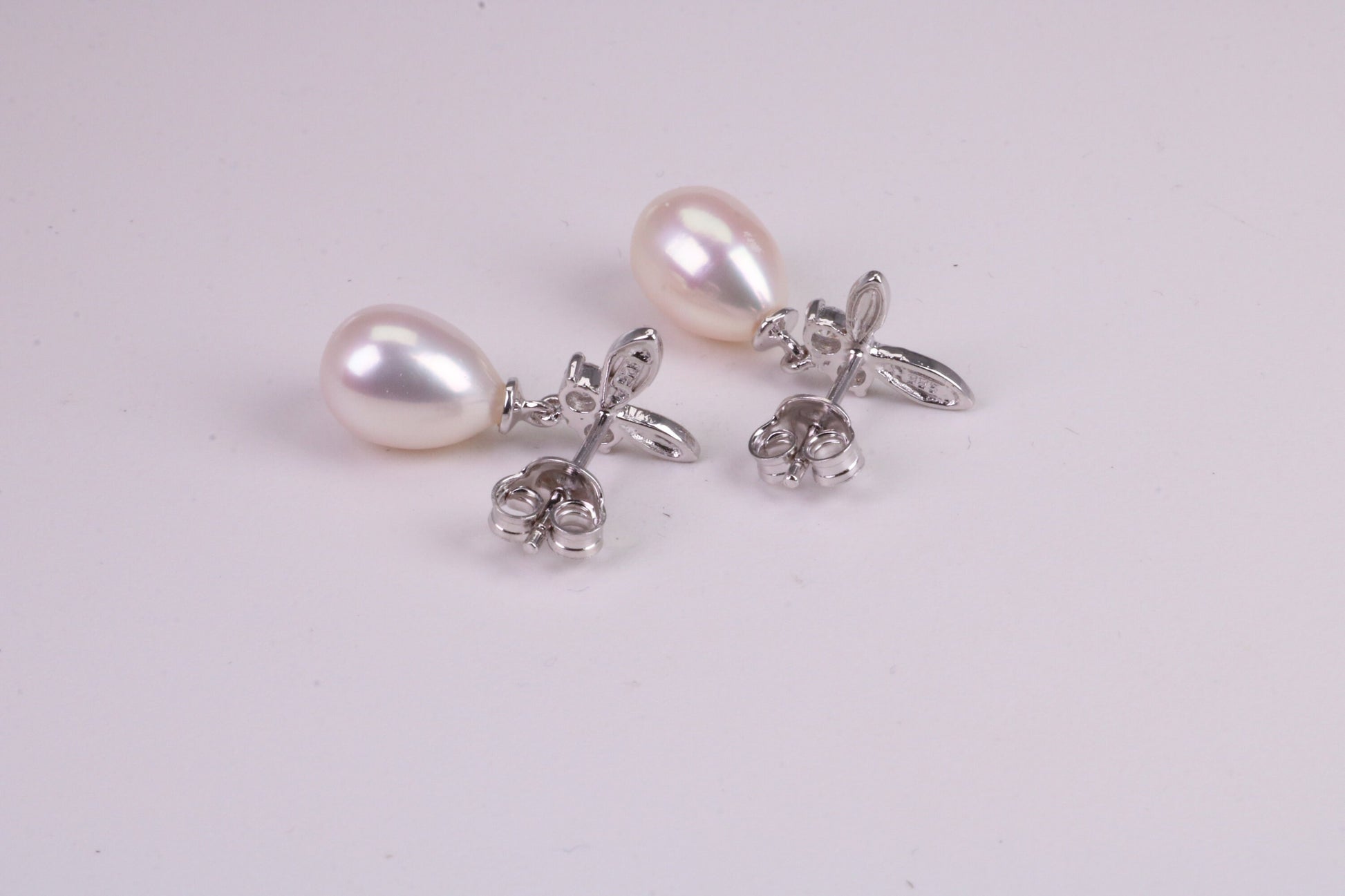 26 mm Long Natural Pearl and Cubic Zirconia set Dropper Earrings, set in Solid Silver