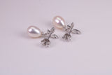 26 mm Long Natural Pearl and Cubic Zirconia set Dropper Earrings, set in Solid Silver