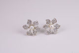 28 mm Round Natural Pearl and Cubic Zirconia set Stud Earrings, set in Solid Silver