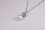 Natural Pearl and Cubic Zirconia set Necklace set in Solid Silver, 18ct Yellow Gold Plated, Length Adjustable Chain