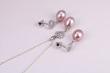 Natural Pearl and Cubic Zirconia set Necklace and Matching Earrings, set in Solid Silver