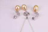 Natural Pearl and Cubic Zirconia set Necklace and Matching Earrings, set in Solid Silver