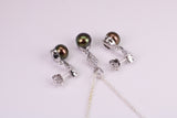 Natural Aubergine Coloured Pearl and Cubic Zirconia set Necklace and Matching Earrings, set in Solid Silver