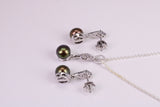 Natural Aubergine Coloured Pearl and Cubic Zirconia set Necklace and Matching Earrings, set in Solid Silver