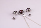 Natural Black Coloured Pearl and Cubic Zirconia set Necklace and Matching Earrings, set in Solid Silver