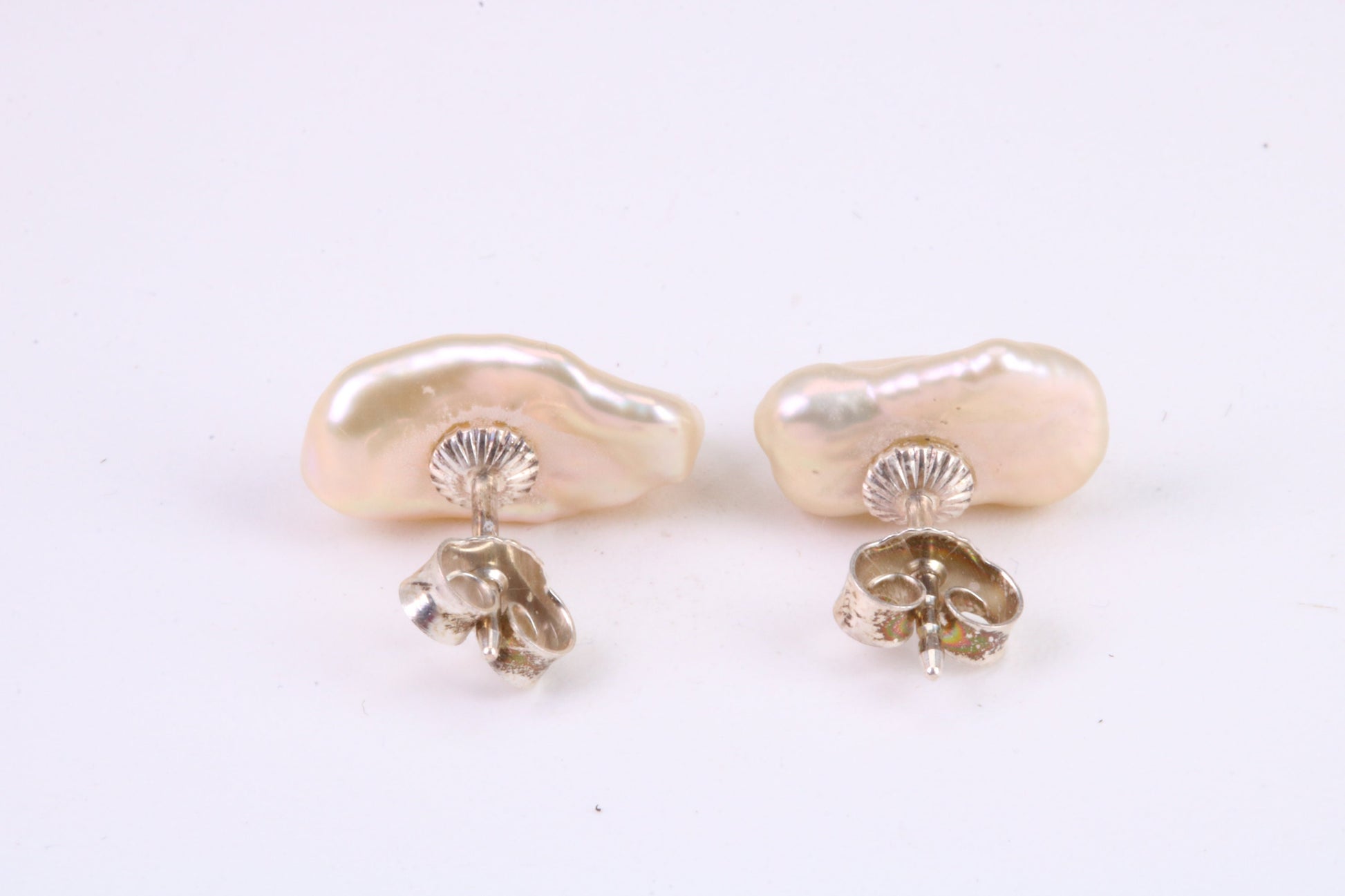 Freeform Natural Pearl Stud Earrings, set in Solid Silver