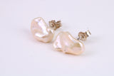 Freeform Natural Pearl Stud Earrings, set in Solid Silver