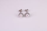 Dainty 8 mm Round Natural Pearl and Cubic Zirconia set Stud Earrings, set in Solid Silver