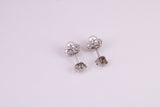 Dainty 8 mm Round Natural Pearl and Cubic Zirconia set Stud Earrings, set in Solid Silver