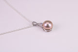 Natural Pearl and Cubic Zirconia set Necklace, set in Solid Silver