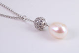 20 Inches Long Natural Pearl Necklace set in Solid Silver, Length Adjustable Chain