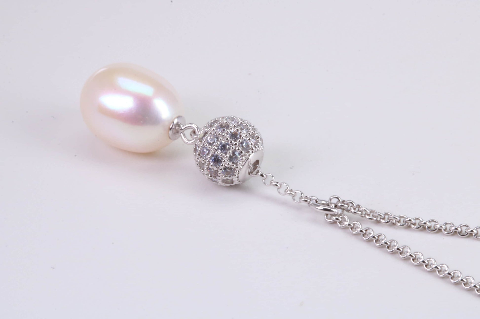 20 Inches Long Natural Pearl Necklace set in Solid Silver, Length Adjustable Chain