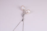 20 Inches Long Natural Pearl Necklace set in Solid Silver, Length Adjustable Chain