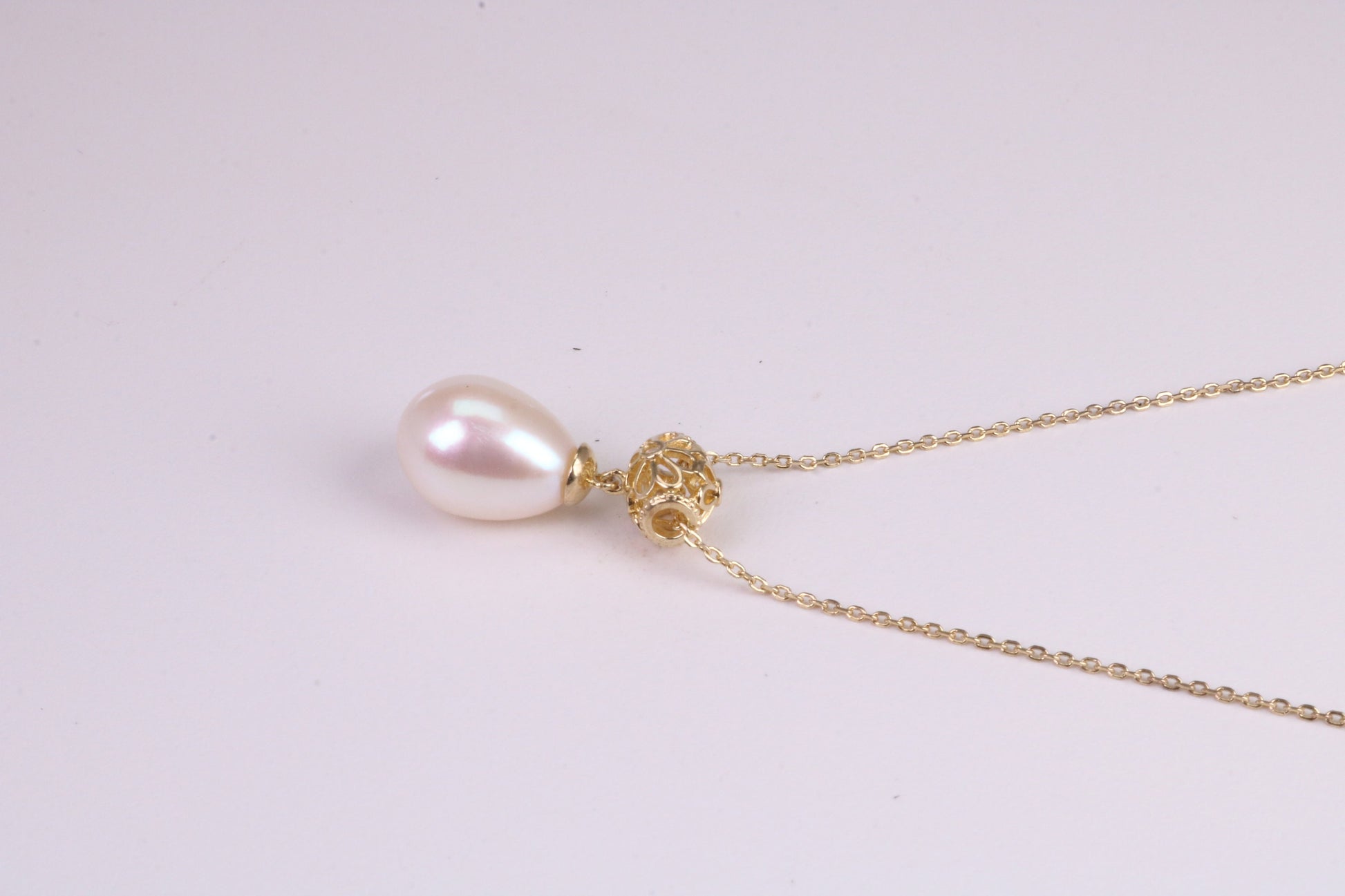 Natural Pearl set Necklace set in Solid Silver, 18ct Yellow Gold Plated, Length Adjustable Chain