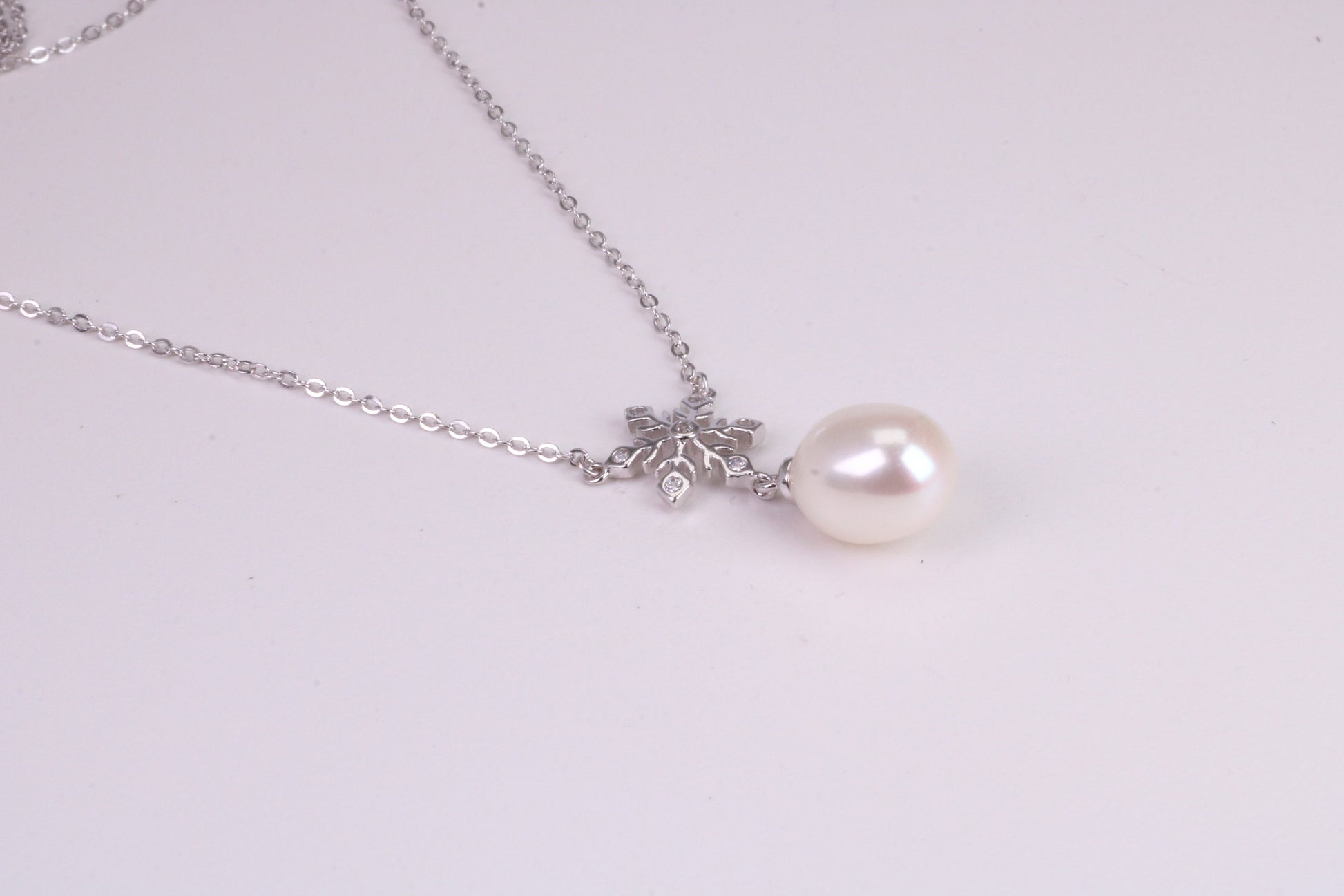 Natural Pearl and Cubic Zirconia set Necklace set in Solid Silver, 18ct Yellow Gold Plated, Length Adjustable Chain