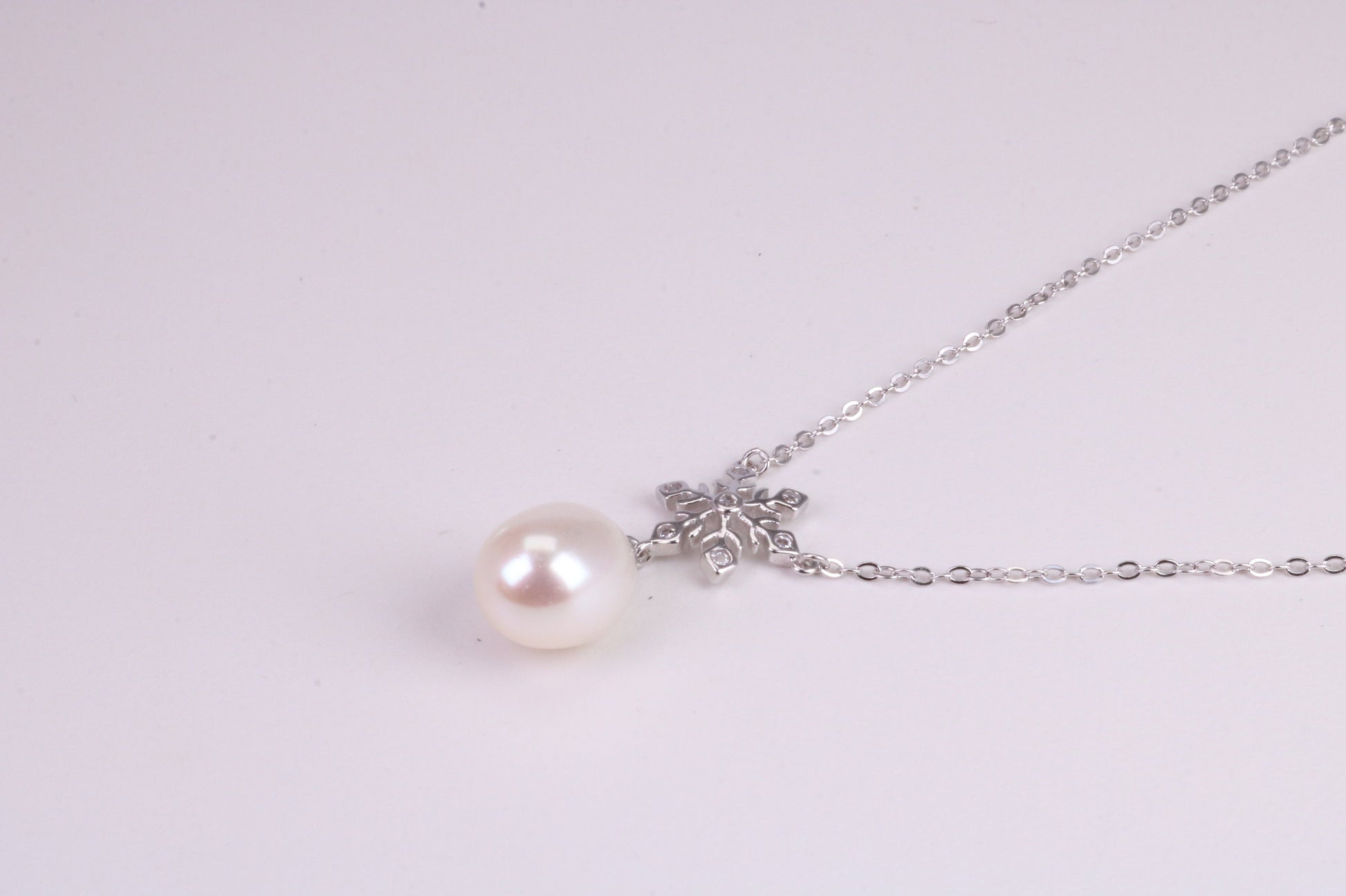 Natural Pearl and Cubic Zirconia set Necklace set in Solid Silver, 18ct Yellow Gold Plated, Length Adjustable Chain