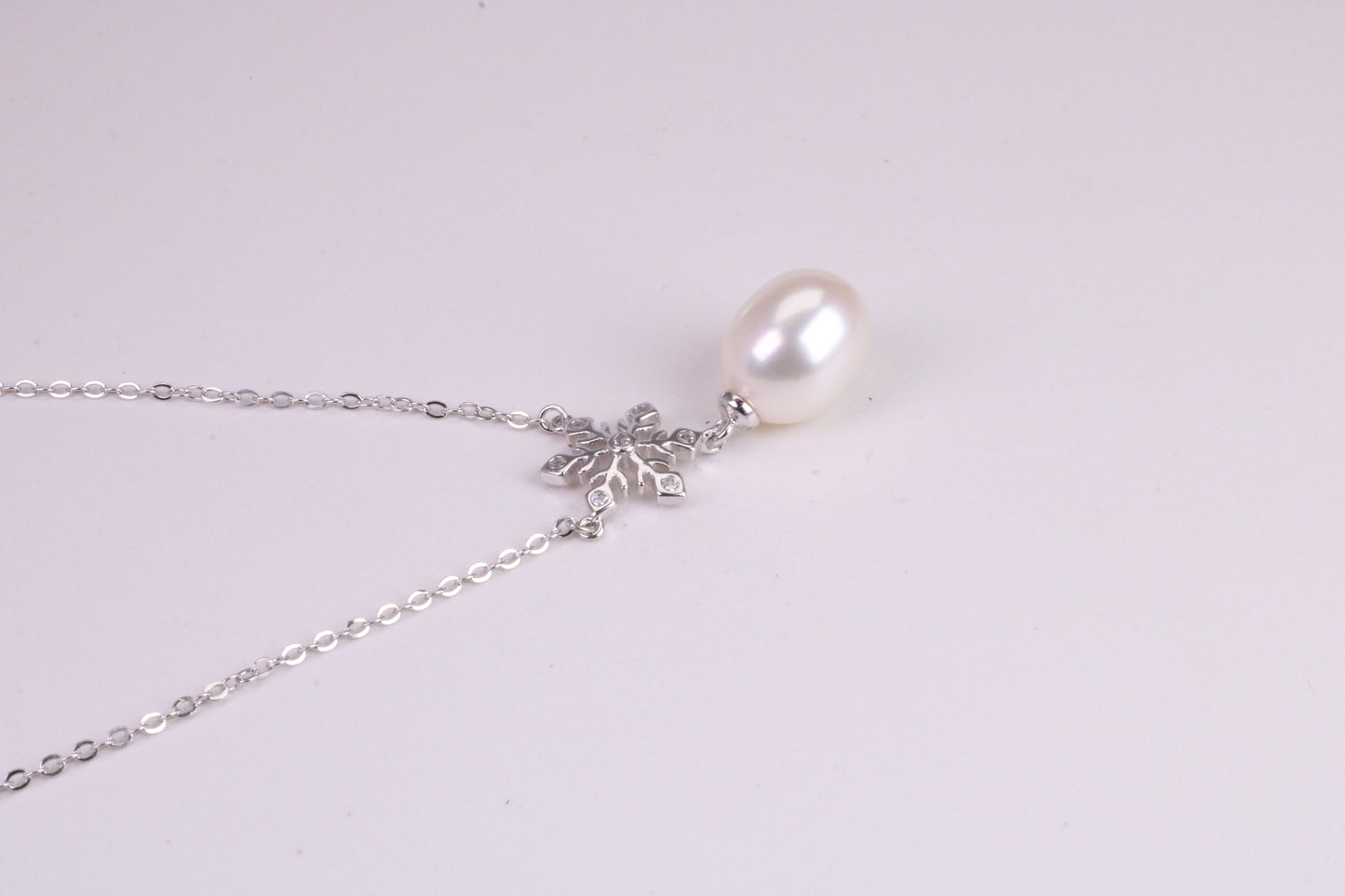 Natural Pearl and Cubic Zirconia set Necklace set in Solid Silver, 18ct Yellow Gold Plated, Length Adjustable Chain