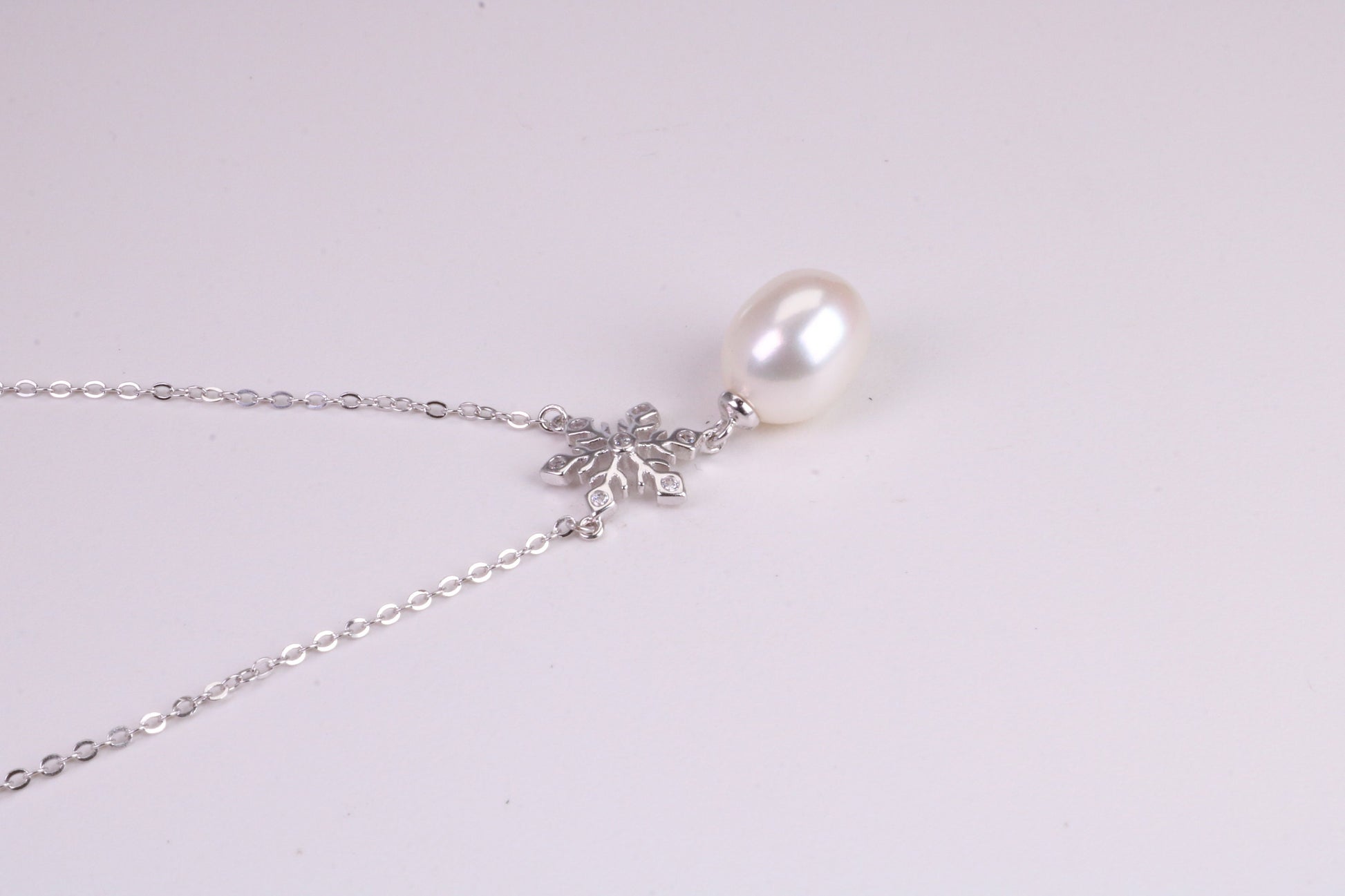 Natural Pearl and Cubic Zirconia set Necklace set in Solid Silver, 18ct Yellow Gold Plated, Length Adjustable Chain