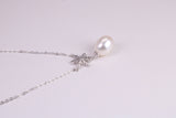 Natural Pearl and Cubic Zirconia set Necklace set in Solid Silver, 18ct Yellow Gold Plated, Length Adjustable Chain