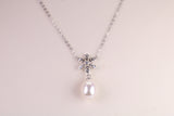 Natural Pearl and Cubic Zirconia set Necklace set in Solid Silver, 18ct Yellow Gold Plated, Length Adjustable Chain