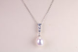Natural Pearl and Cubic Zirconia set Necklace set in Solid Silver, 18ct Yellow Gold Plated, Length Adjustable Chain